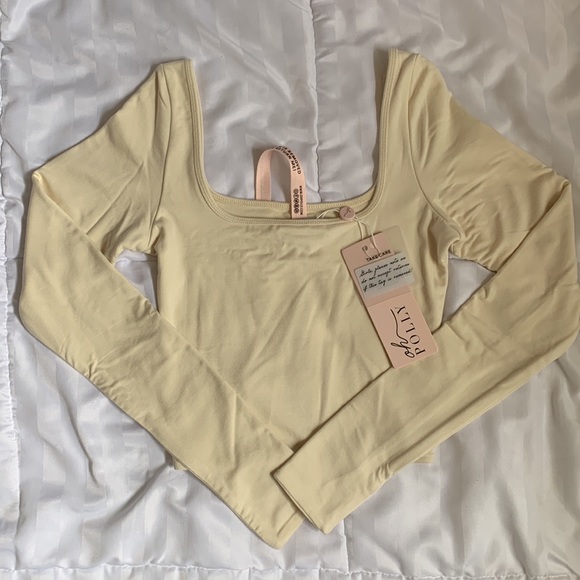 Rounded Square Neck Long Sleeve Top in Ivory - Picture 2 of 5